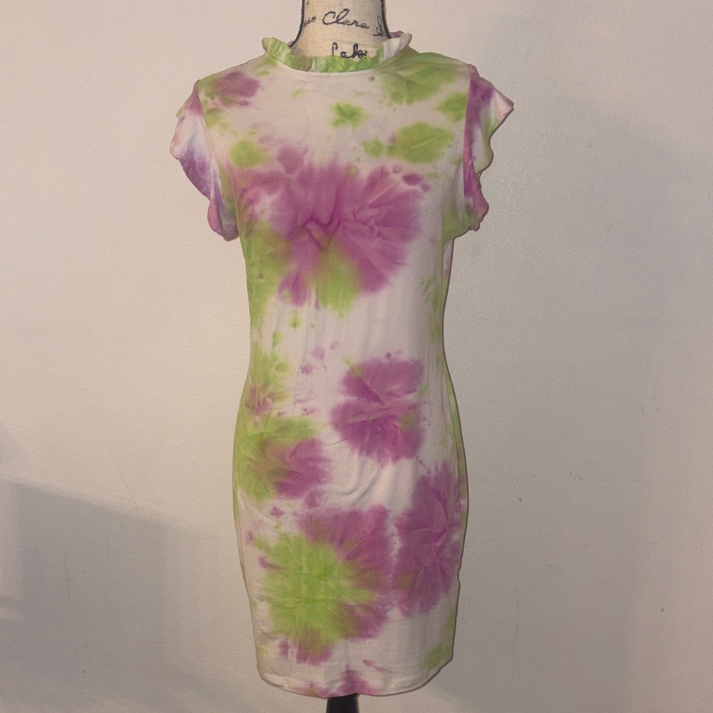 Haute Monde Pink and Green Tie-Dye Mini Dress